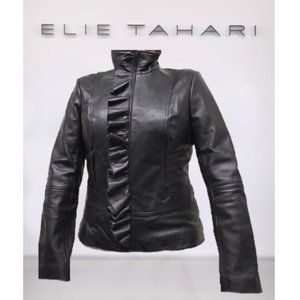 Elie Tahari Rare Ruffle Leather Jacket